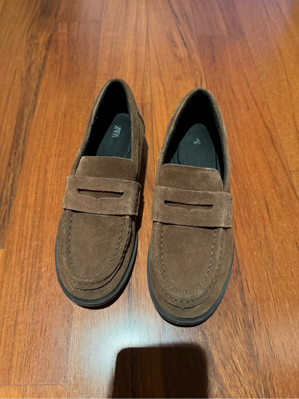 Zara Brown Suede Penny Loafers for Women